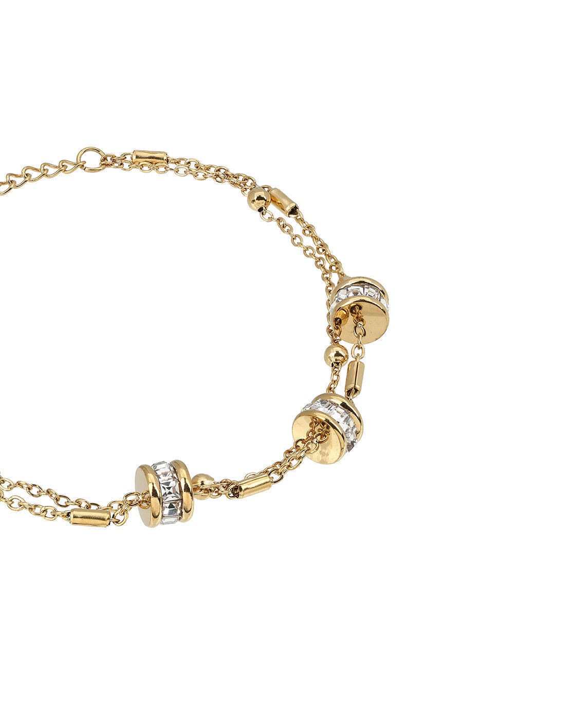 Premium Gold Plated Metallic Round CZ Studded Double Layered Bracelet