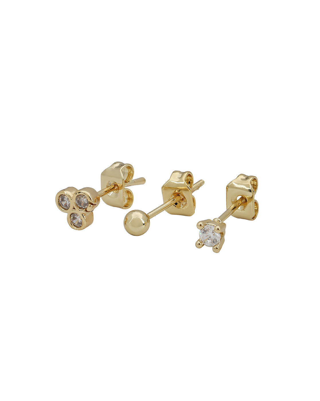 Gold Plated Designer Ear Cuff, Petite Stud & Front-Back Earring Piercing Set