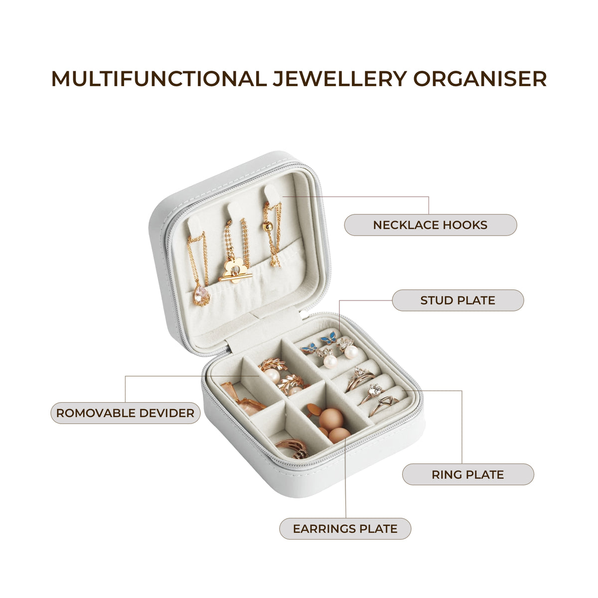 PU Mini Jewellery Organizer Squart White - CLJW-06