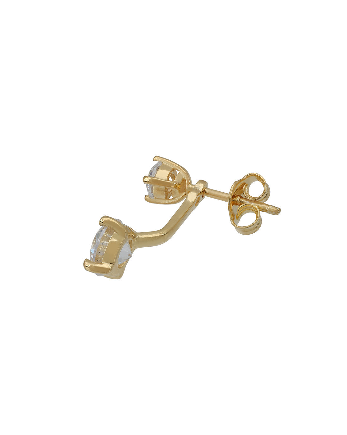 18Kt Gold-Plated CZ Solitaire Front & Back Drop Earrings