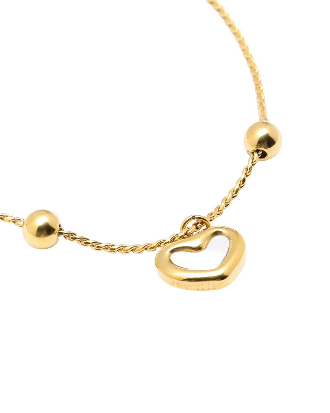 Double Sided Gold Plated Heart & Faux Pearl Reversible Charm Adjustable Bracelet