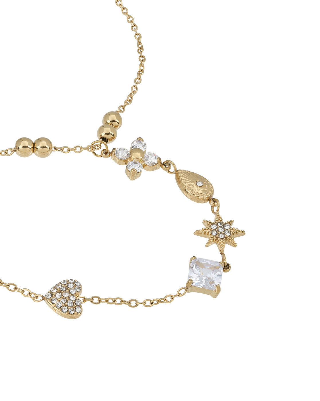Premium Gold Plated CZ Studded Floral,Heart, Star,Tear Drop & Cushion Solitaire Hand Chain Bracelet
