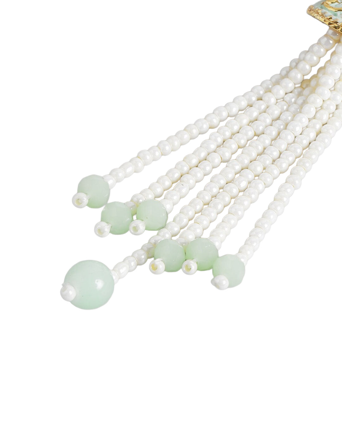 Gold Plated Enamel Green Stone & Pearl Tassel Drop Earring