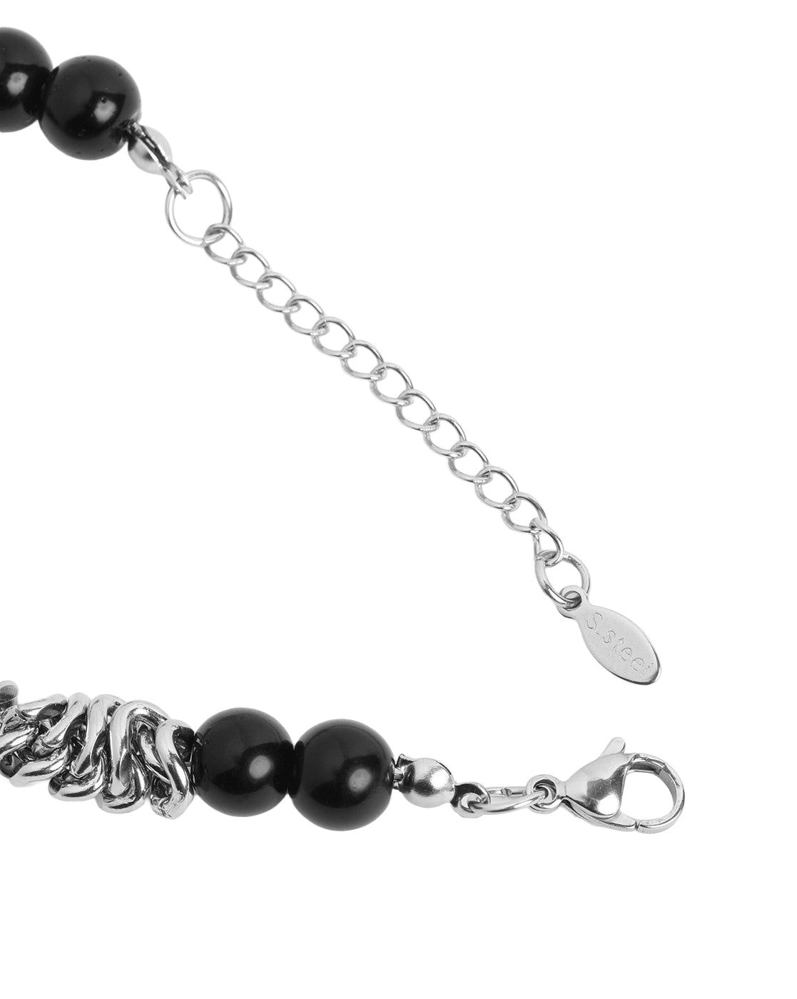 Men Silver Plate Black Onyx Bead Adjustable Bracelet