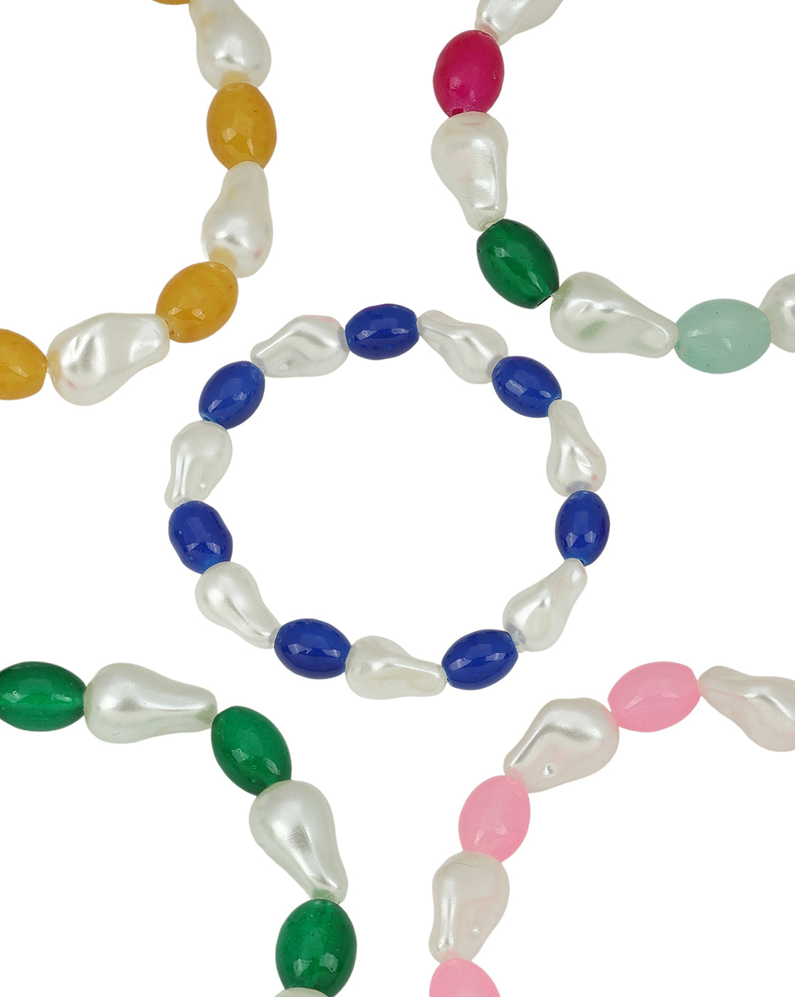 Set of 9 Multi Coloured Bead & Pearl Stretchable Bracelet for Girl