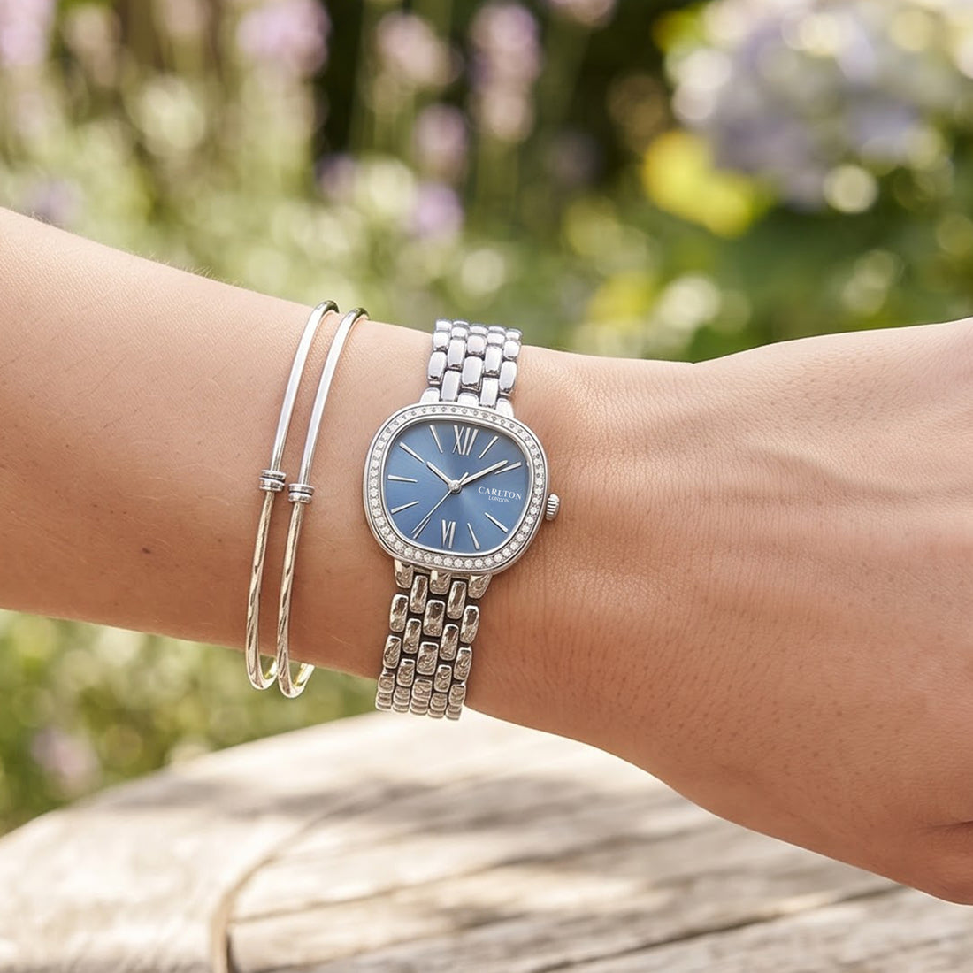 Carlton London Maisie Womens Watch - Blue Rectangle Dial, Silver Stainless Steel Strap - MSSVBLU