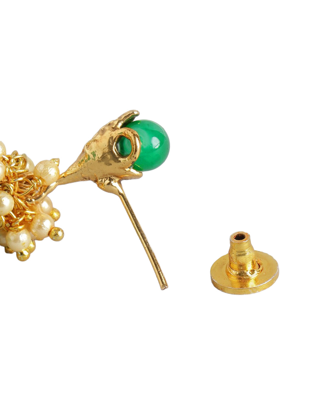 Gold Plated Ethnic Statement Earrings with Pearl & Green Beads