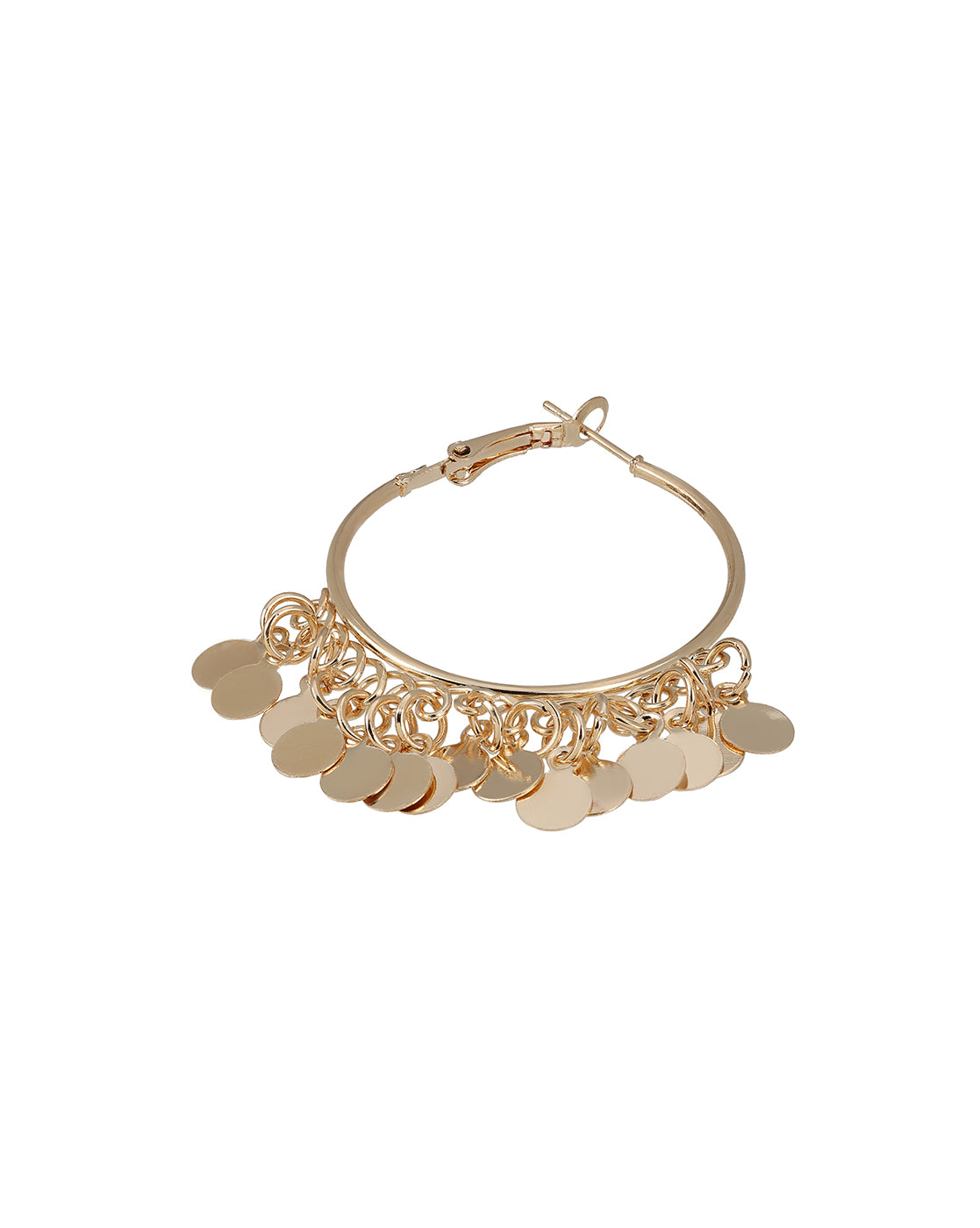 Gold Plated Dangling Boho Coin Fringe Bold Hoop Earring