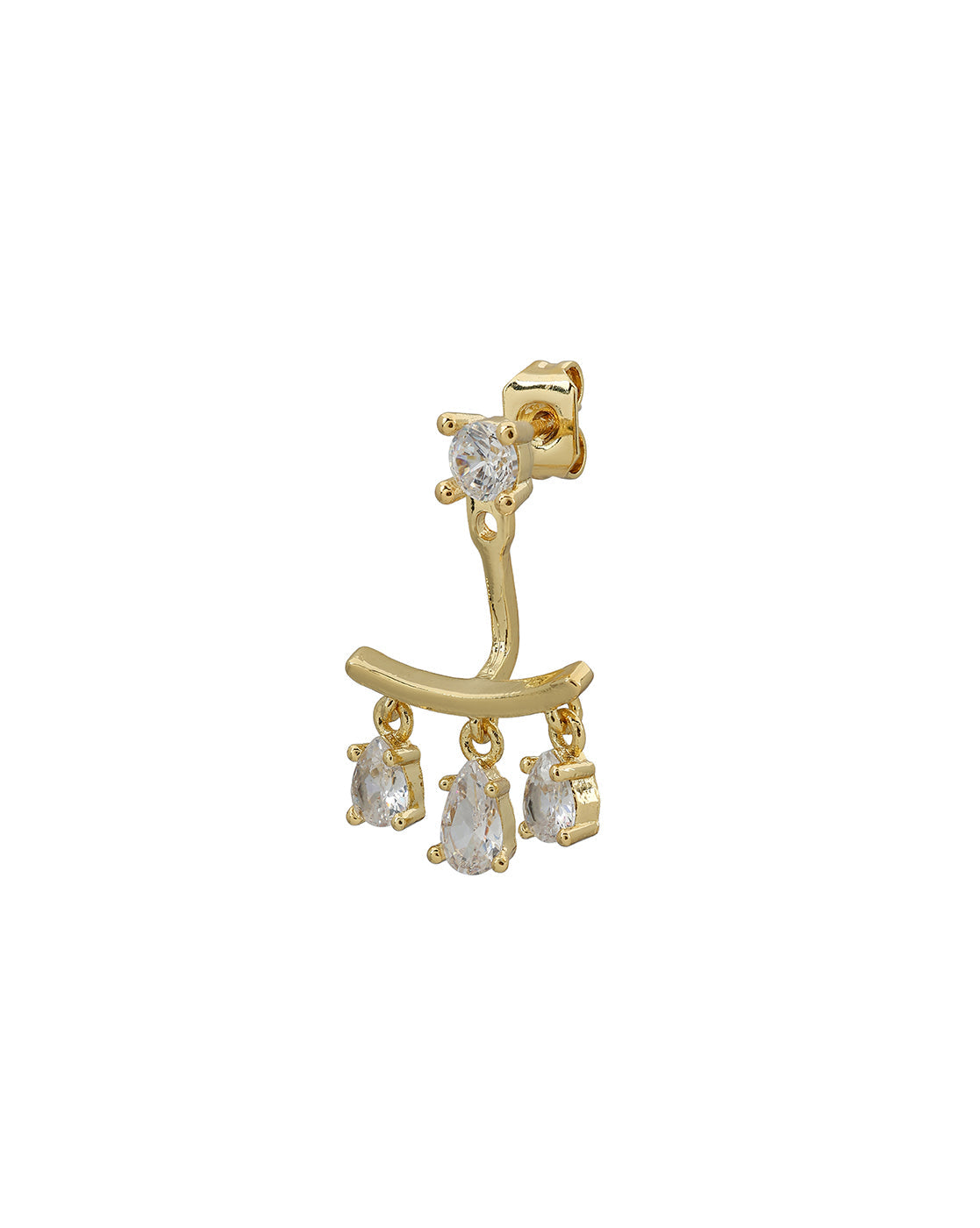 Gold Plated Designer Ear Cuff, Petite Stud & Front-Back Earring Piercing Set