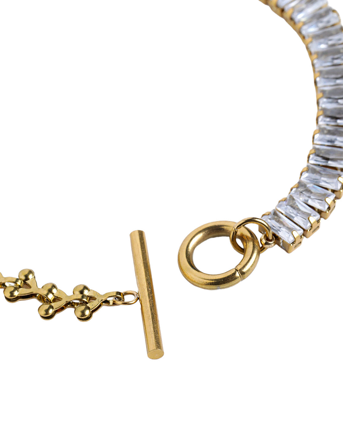 Gold Plated Fancy Half-n-Half Baguette CZ & Fancy Link Chain Toggle Designer Bracelet