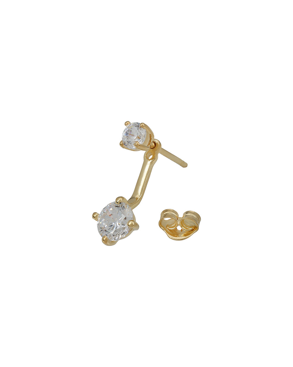 18Kt Gold-Plated CZ Solitaire Front & Back Drop Earrings