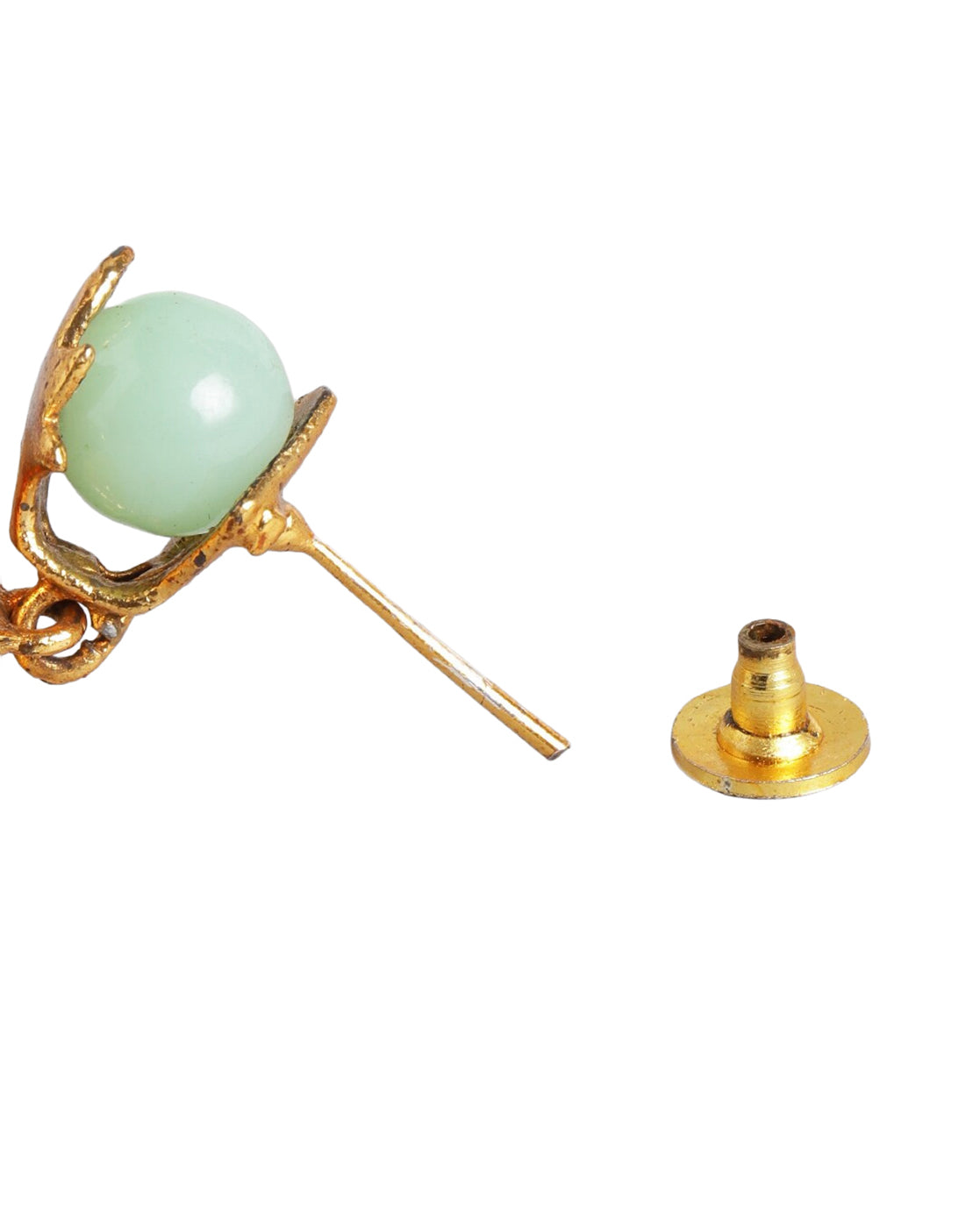 Gold Plated Enamel Green Stone & Pearl Tassel Drop Earring