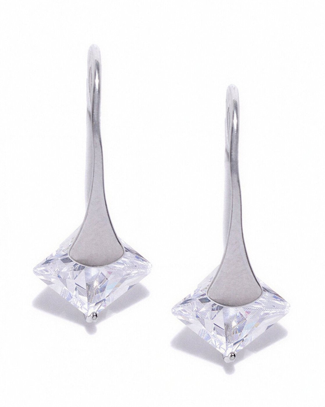 Women Grey Toned UV Protected Sunglasses & Rhodium Plated Solitaire Drop Earring Set