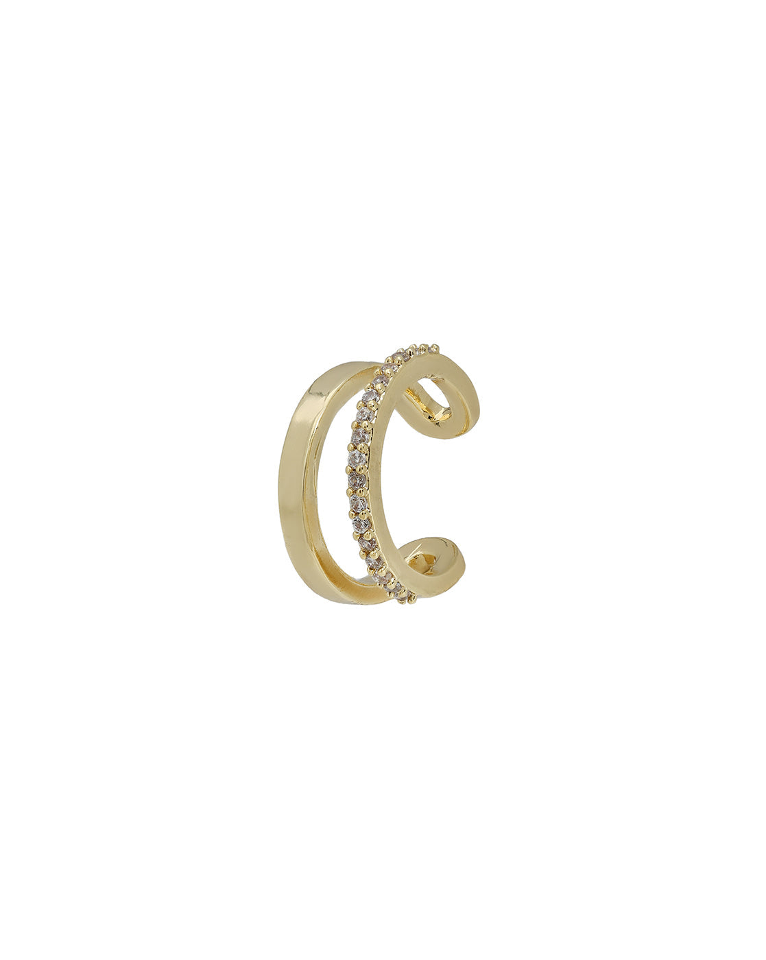 Set of Gold Plated Contemporary CZ Studded Heart, Cuff & Ear Piercing Set