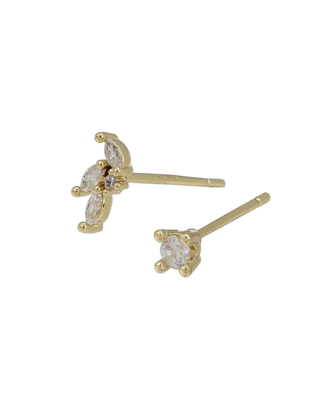 Gold Plated Designer Stud, Cuff & Mini Hoop with CZ Piercing Set