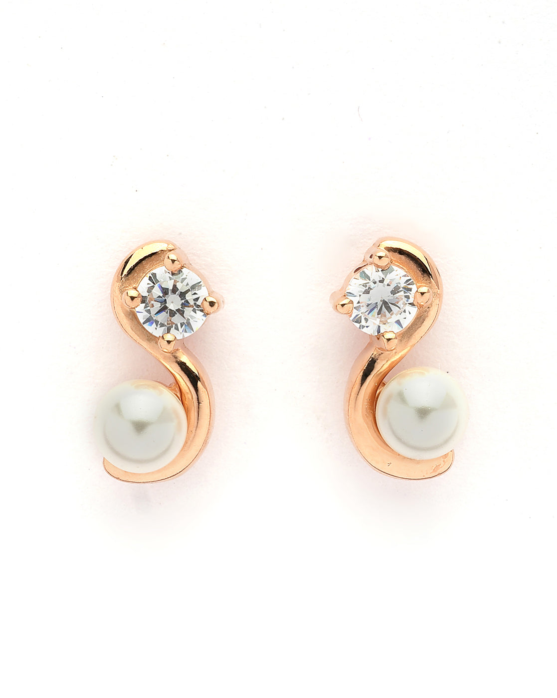 925 Sterling Silver 18kt Rose Gold Plated CZ & Pearl Swirl Stud Earring