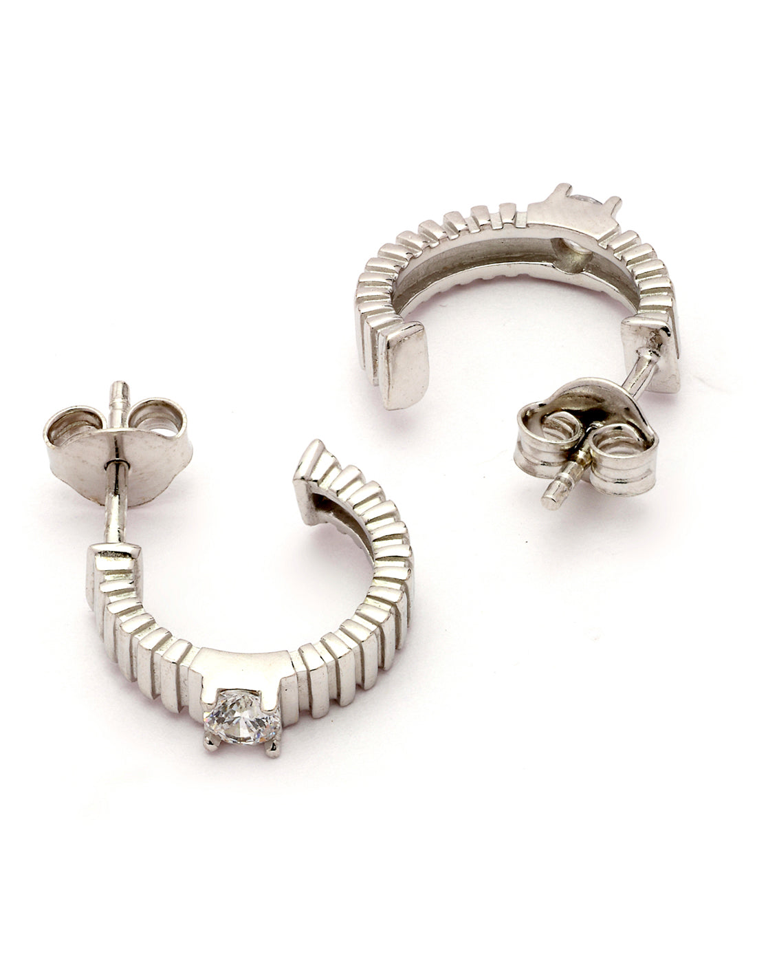 Rhodium Plated CZ Circular Half Hoop Earring