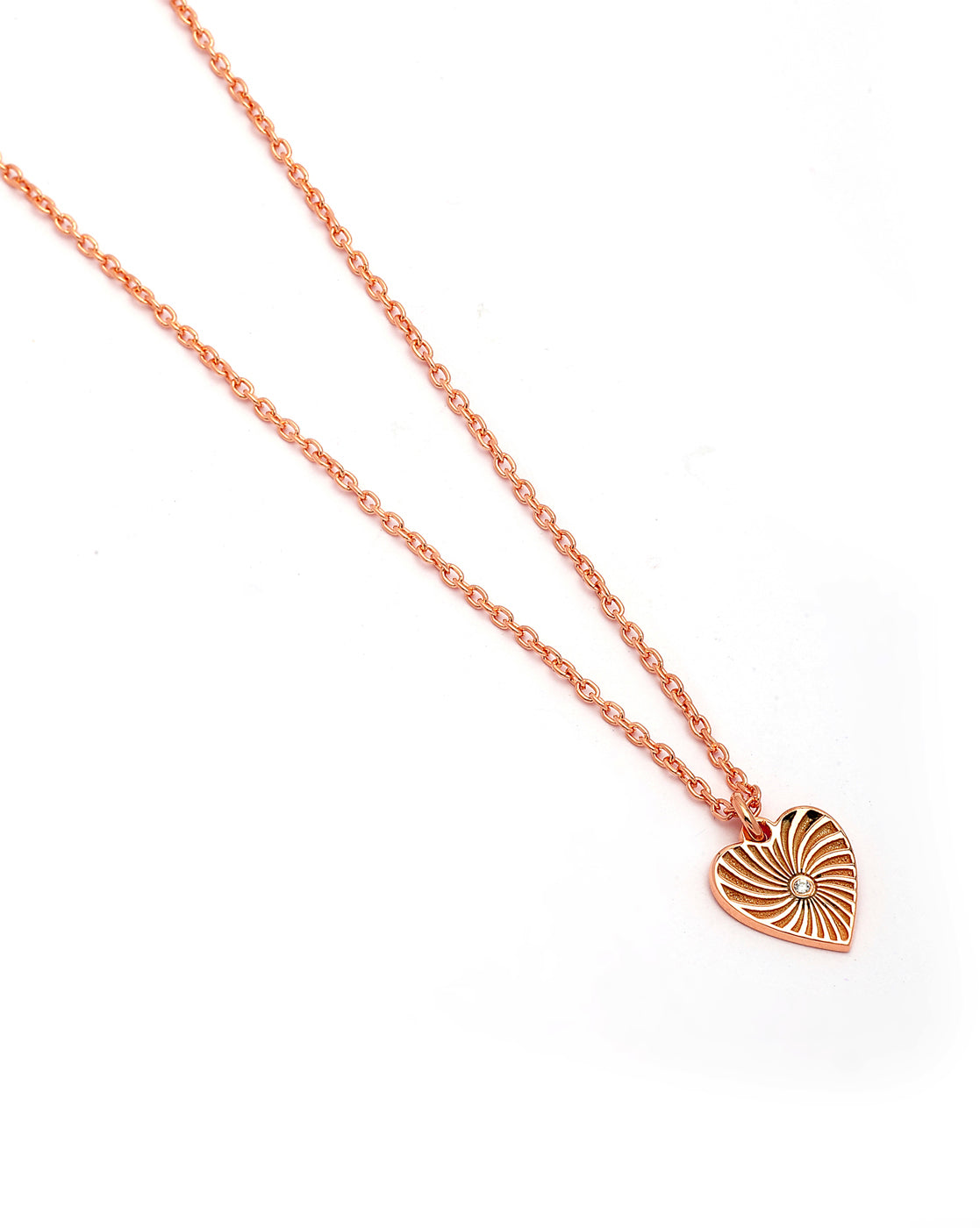 925 Sterling Silver 18kt Rose Gold Plated CZ Heart Pendant and Chain