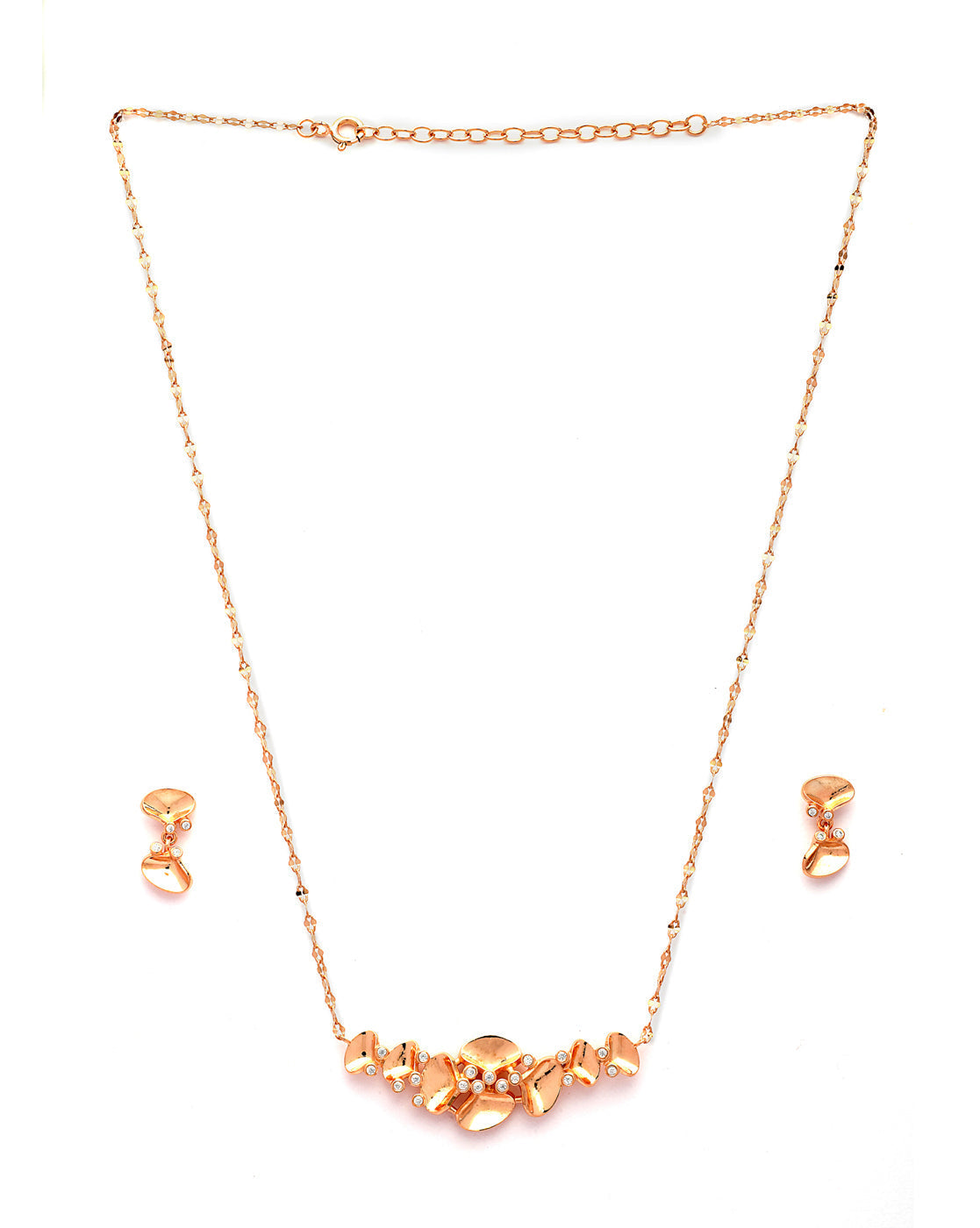 18kt Rose Gold Plated CZ Contemporary Necklace and Earring Set