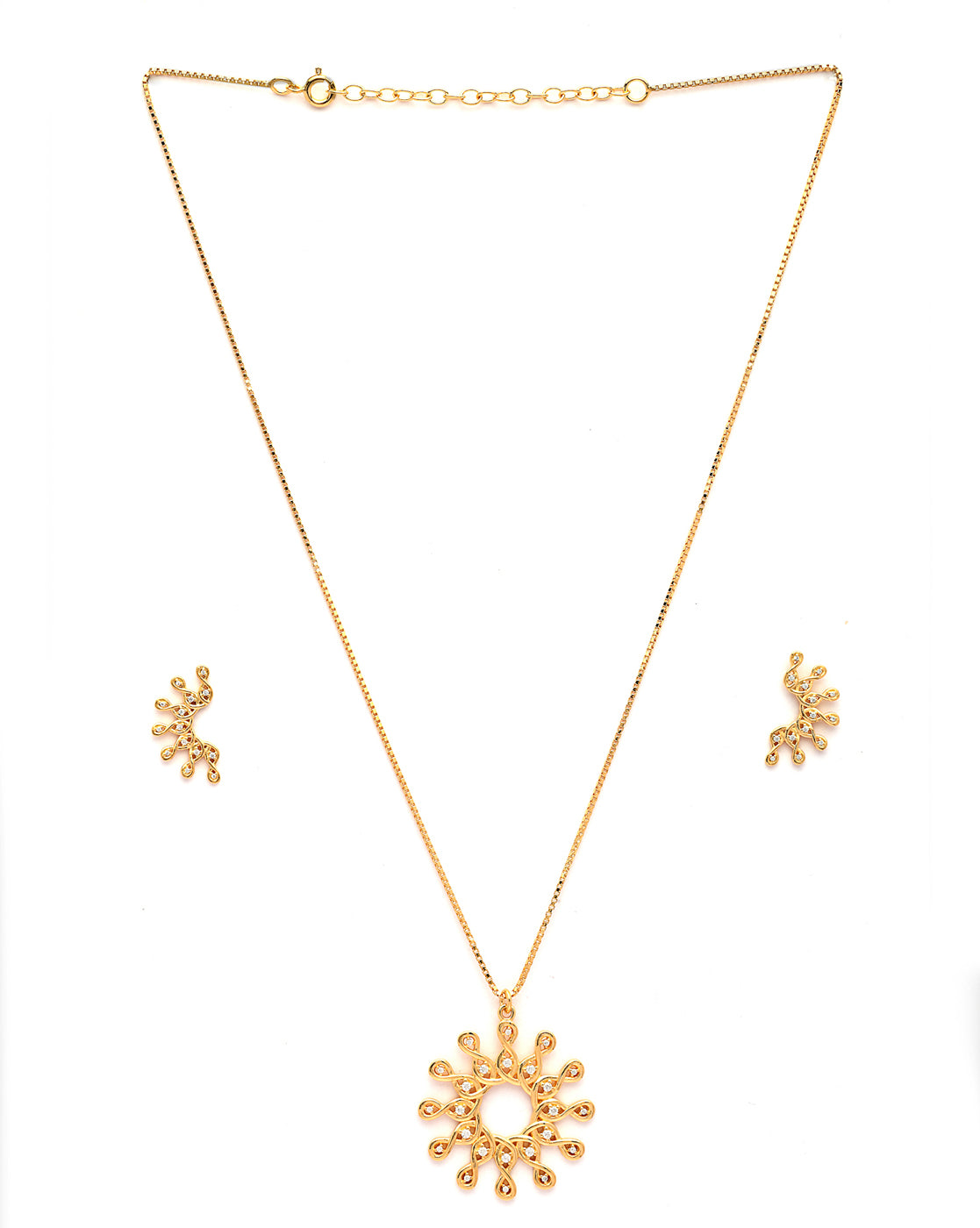 18kt Gold Plated CZ Sunburst Necklace and Earring Set