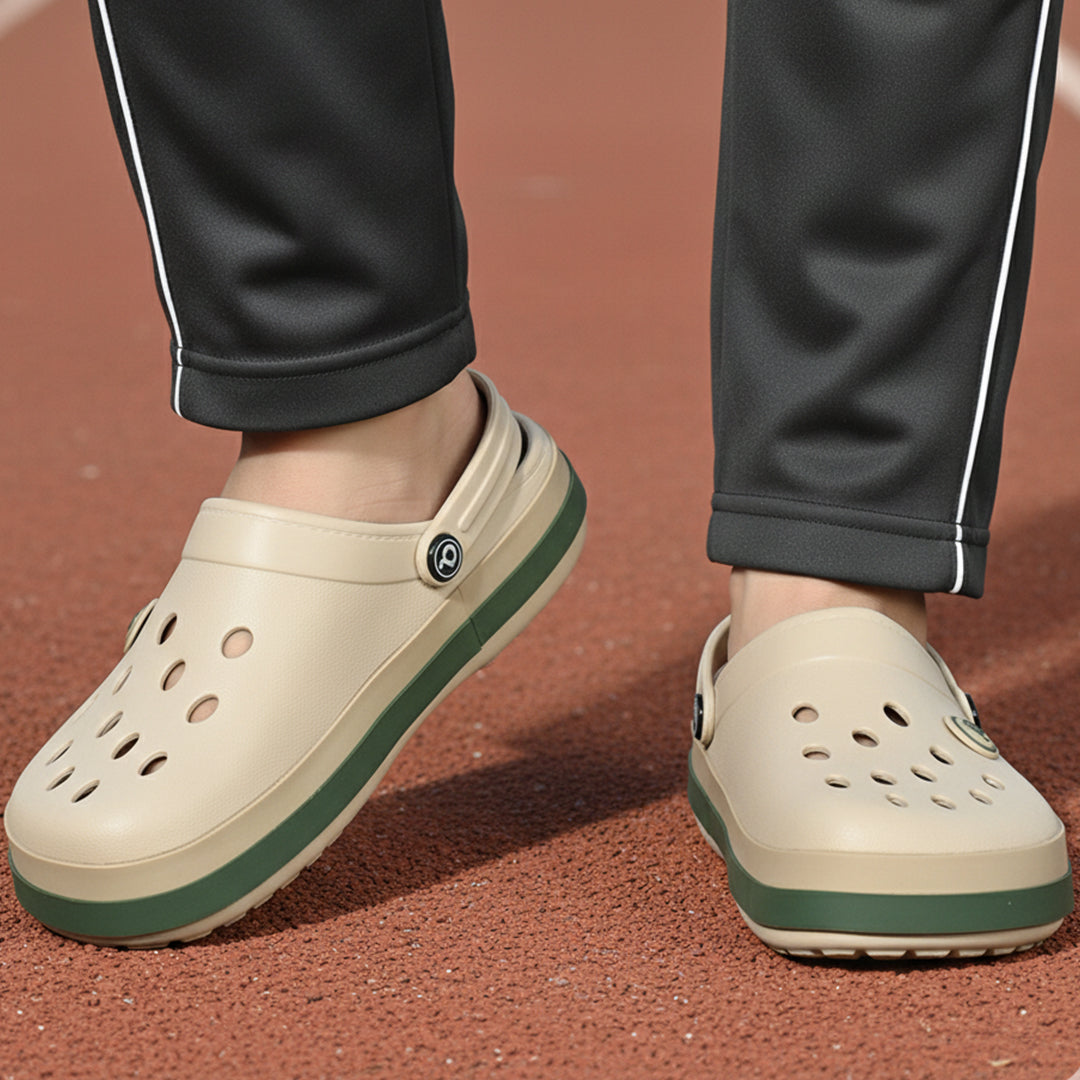 Men Perforated Two Tone Slip On Clogs