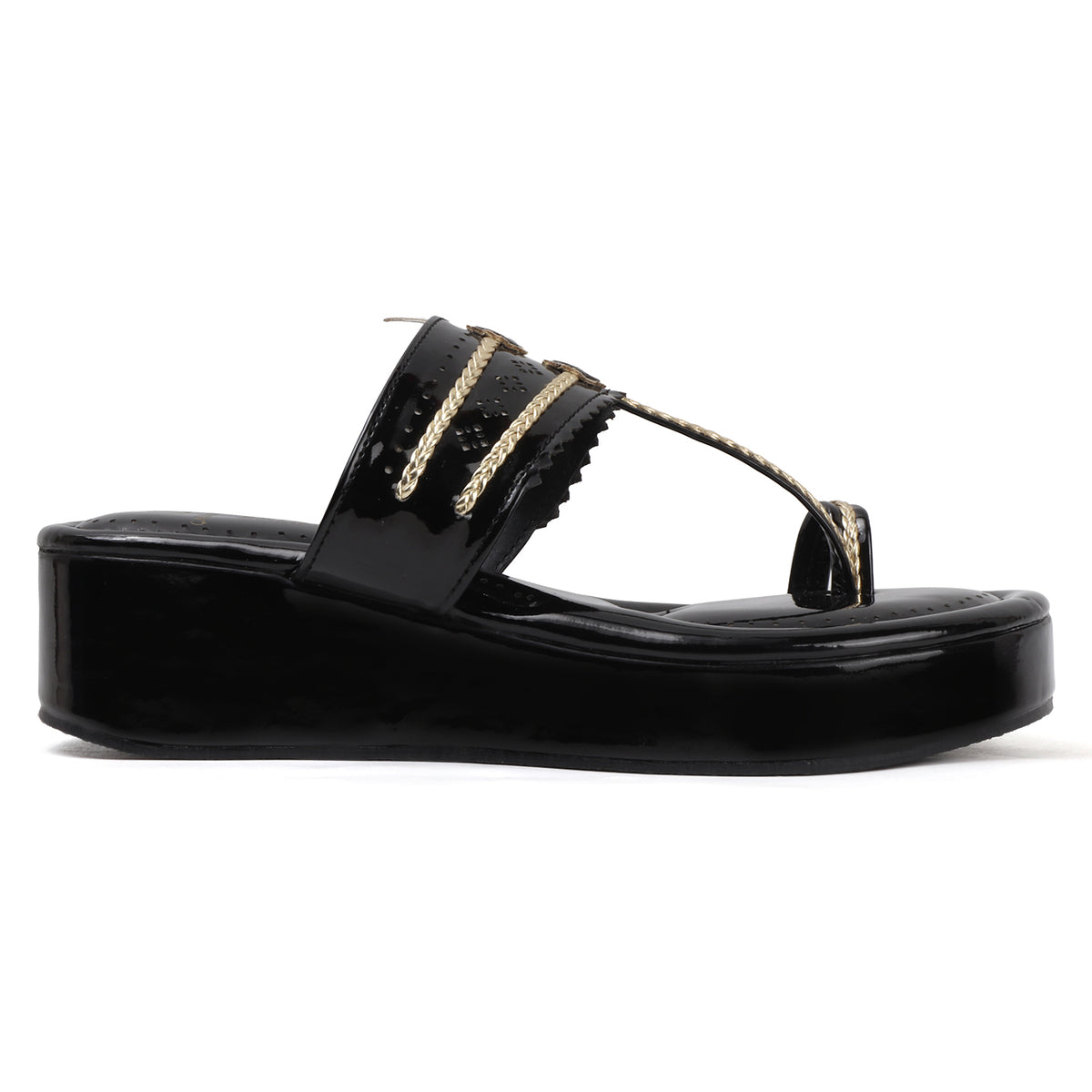 Traditional Toe-Ring Wedge Sandals with Metallic Detail