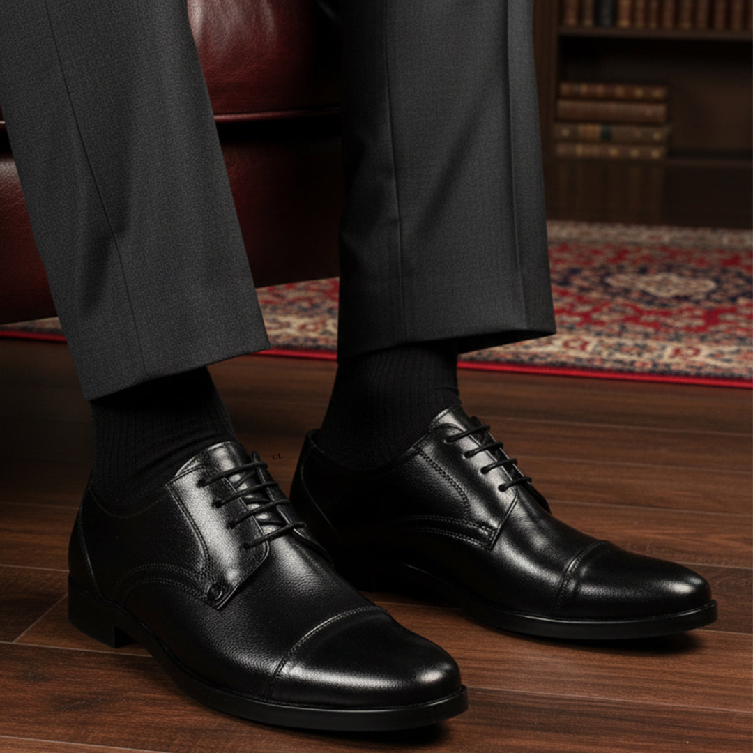 Carlton London Textured Cap-Toe Derby Leather Shoes for Men