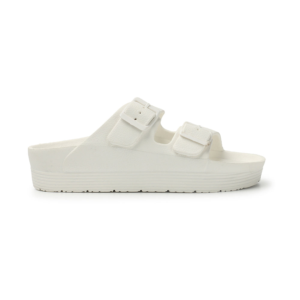 Women Solid Double Buckle Platform Slides