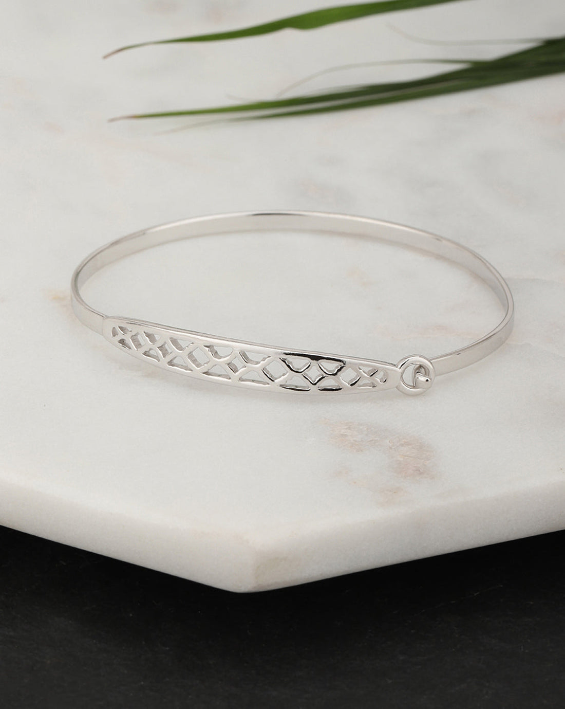 Carlton London Rhodium Plated Criss Cross Cut-Out Bracelet