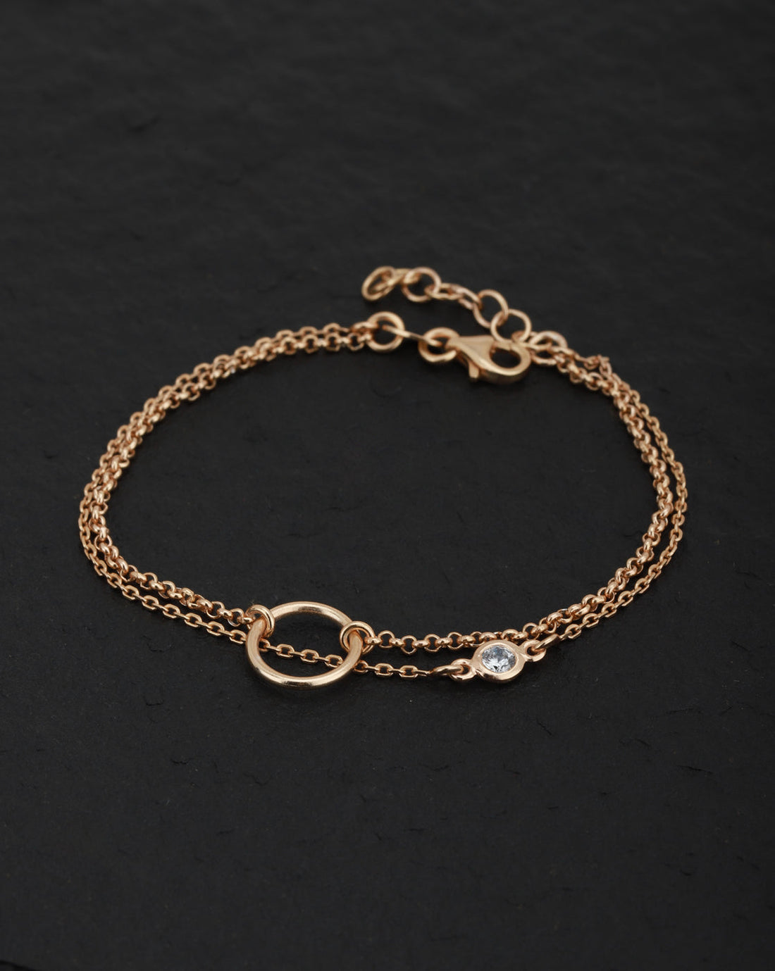 Carlton London Rose Gold Plated Cz Dual Strand Bracelet For Women