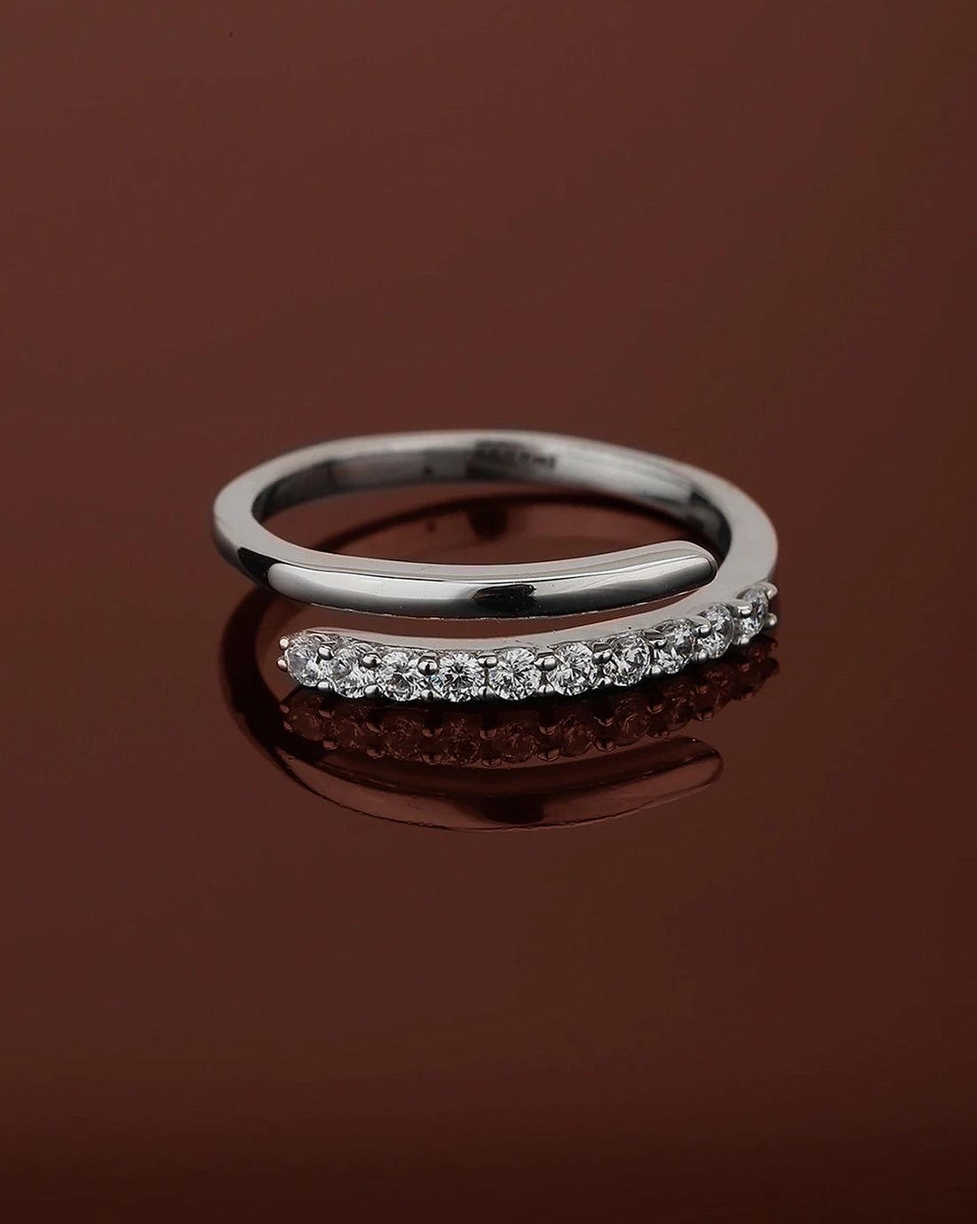 Carlton London Rhodium Plated Silver Toned Cz Studded Adjustable Finger Ring For Women