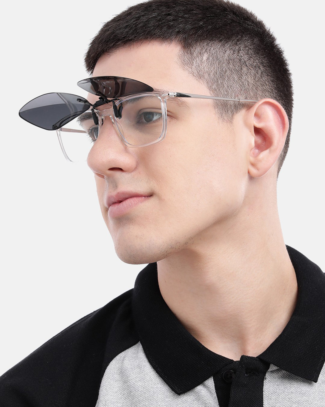 Men Rectangle Sunglass Clip with UV Protected and Polarized Lens