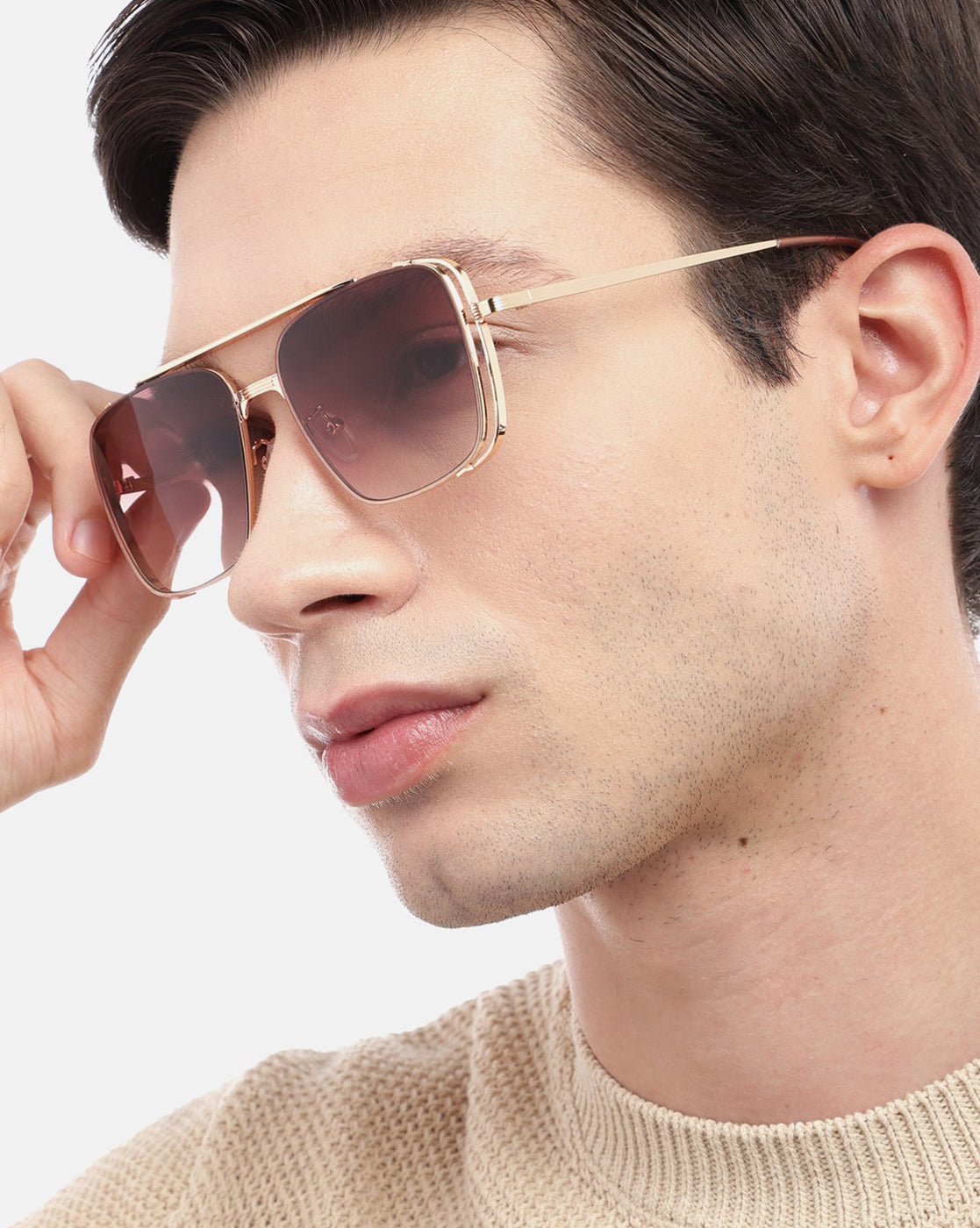 Gold Toned with UV Protected Lens Rectangle Sunglass for men