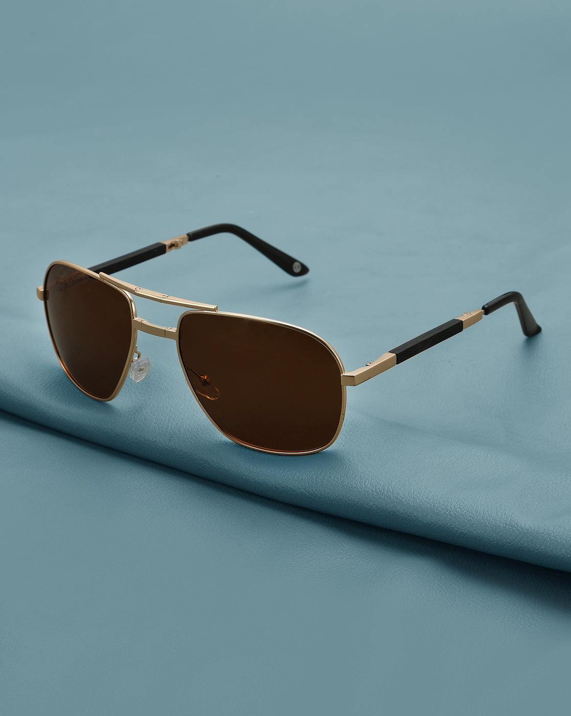 Gold with Black Toned Brown Polarised Lens Foldover Rectangle Sunglass for mens