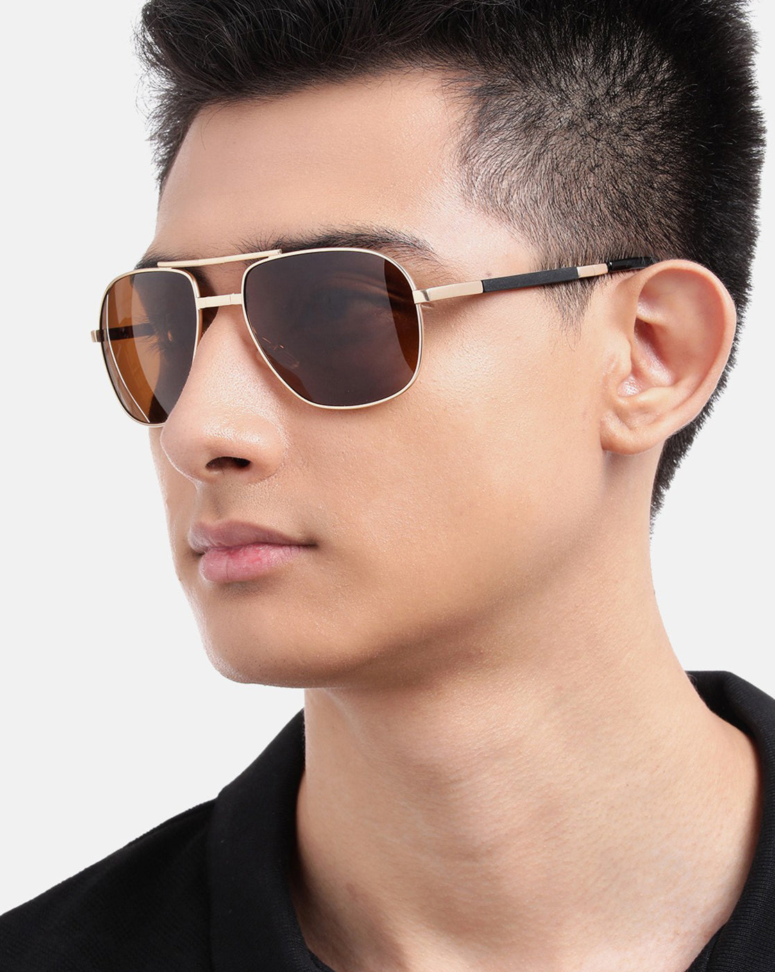 Gold with Black Toned Brown Polarised Lens Foldover Rectangle Sunglass for mens