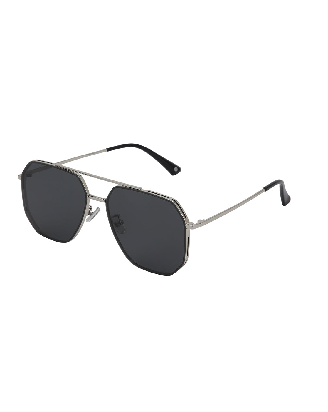 Silver Toned with Black Polarised Lens Rectangle Sunglass for mens