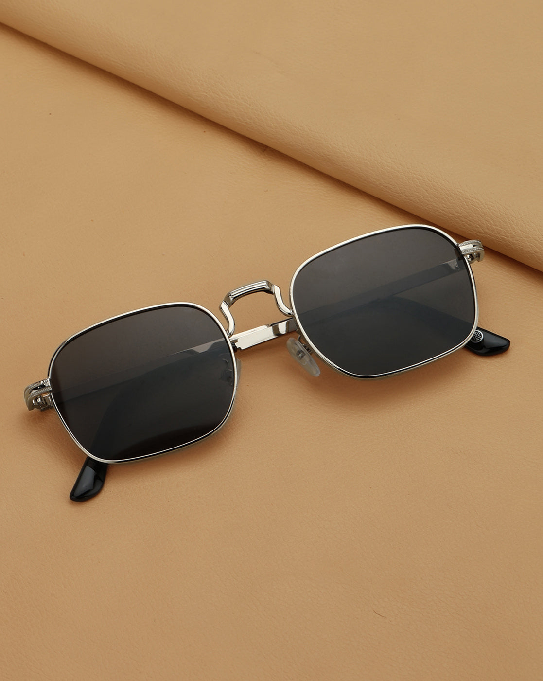 Silver with Black Toned UV Protected Lens Rectangle Sunglass for unisex