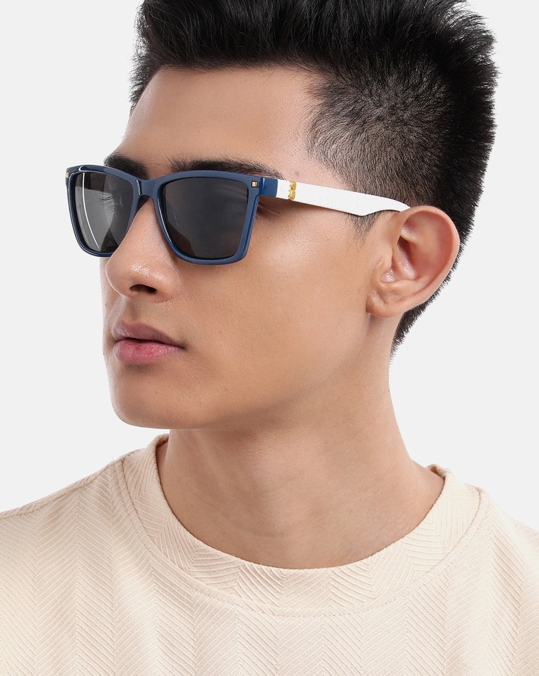 Blue with White Toned and UV Protected Lens Rectangle Sunglass for unisex
