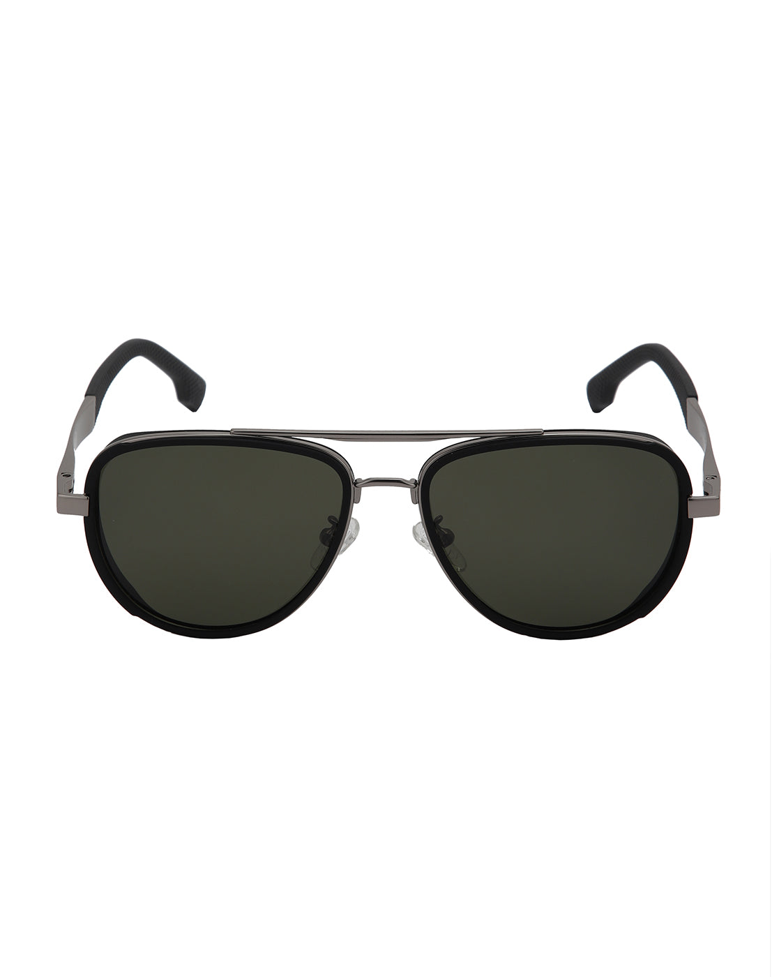 Unisex Premium Silver & Black Toned Green UV with Polarised Lens Aviator Sunglass