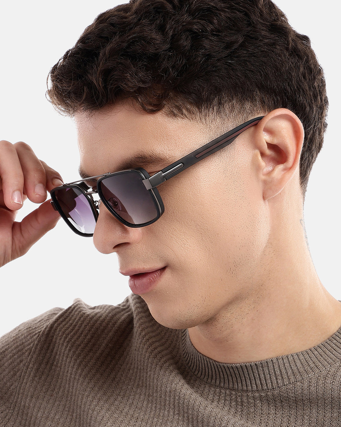 Unisex Premium Metallic & Black Toned Grey UV with Polarized Lens Square Sunglass