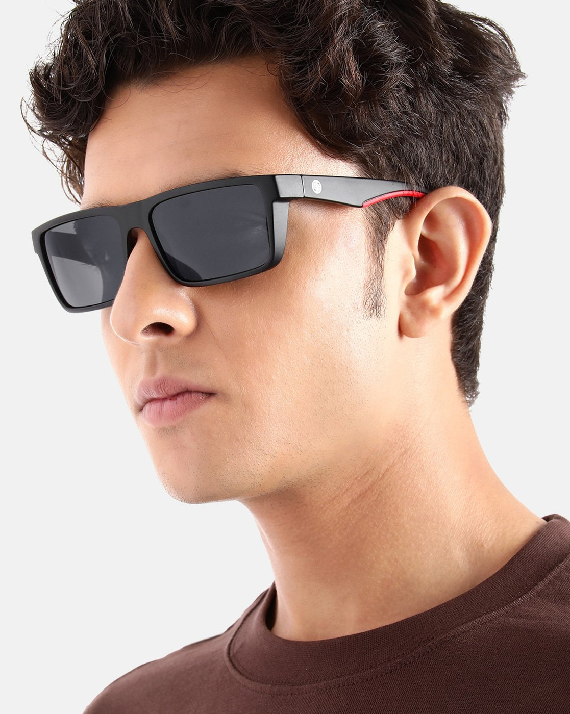 Men Black and Red Toned with Black Polarised Lens Square Sunglass