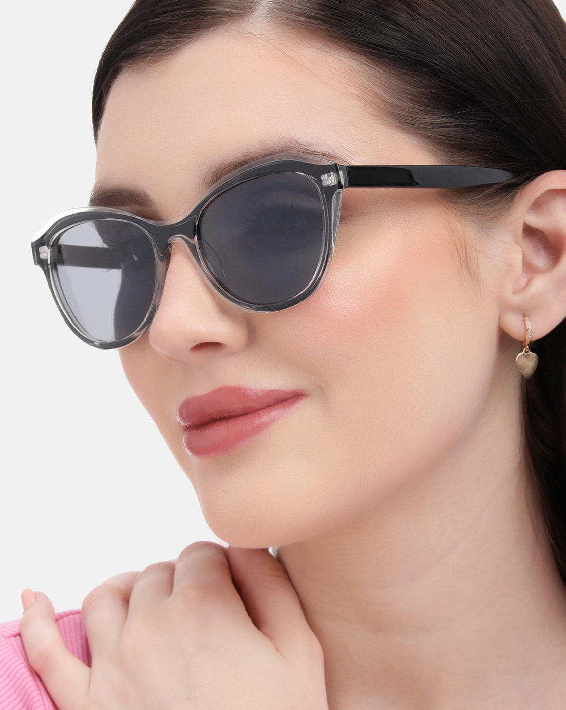Transparent with Black Toned Blue Polarised Lens Cat Eye Sunglass for women