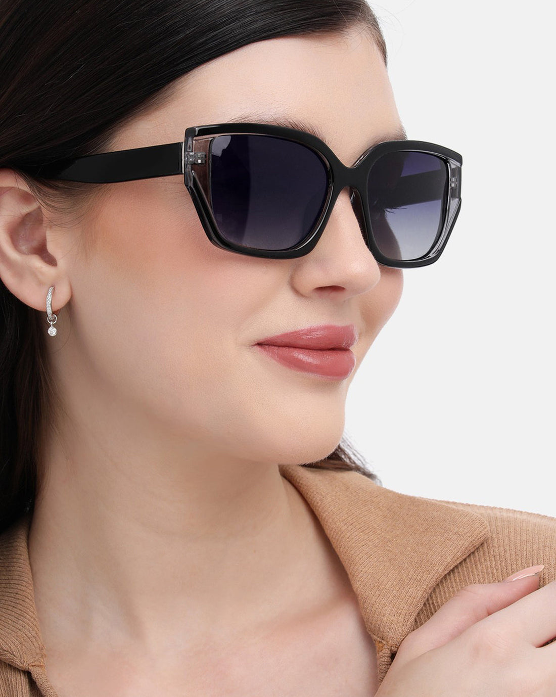 Black Toned with Blue Polarised Lens Oversized Sunglass for women