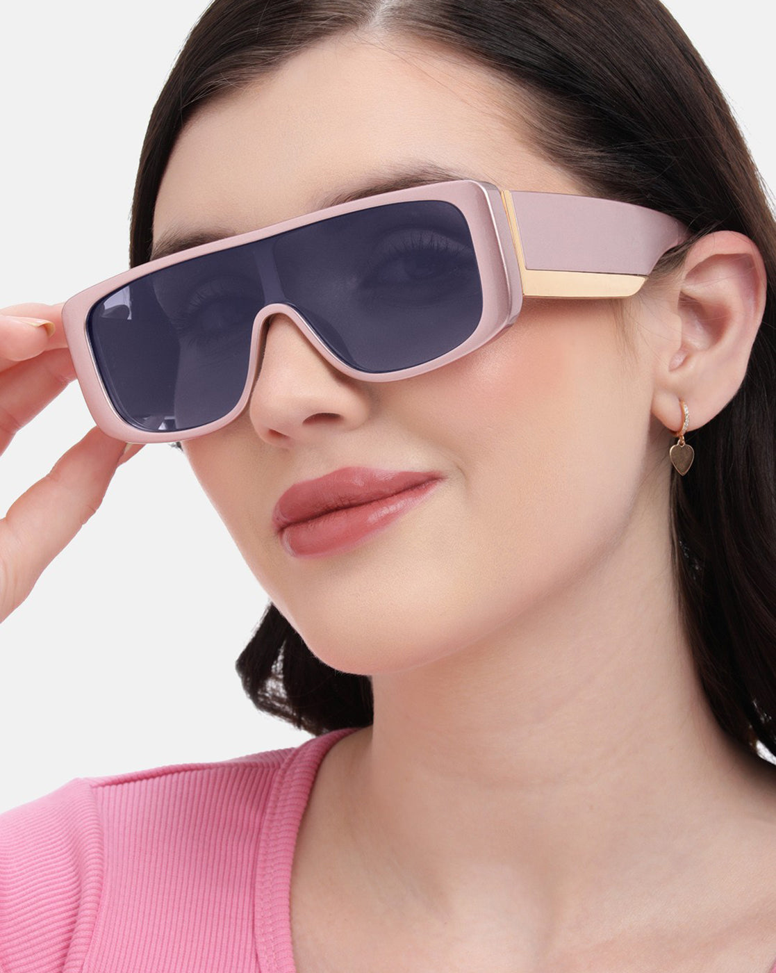 Pink and Gold Toned with Blue Polarised Lens Shield Sunglass for women