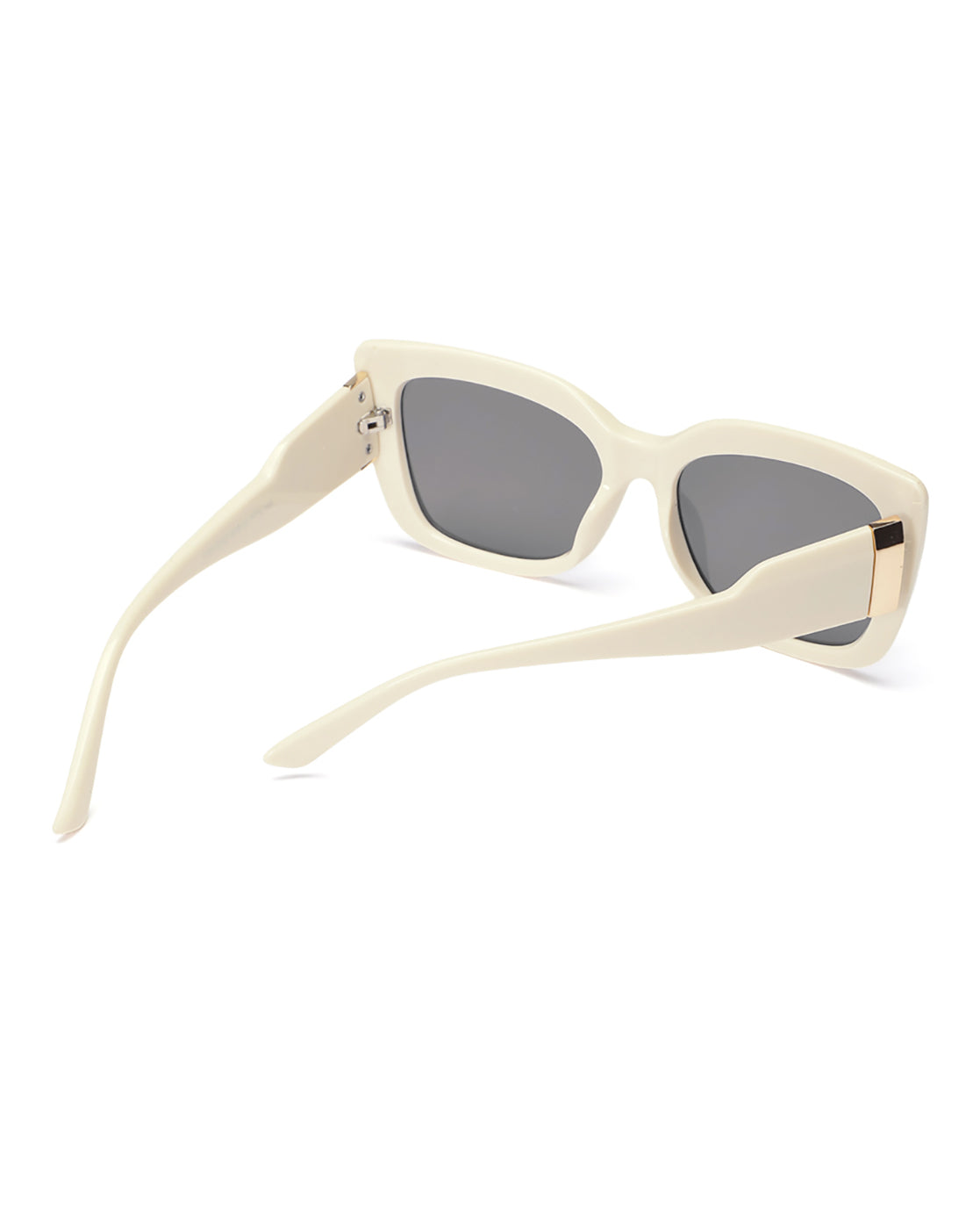 Women UV Protected Black Lens Cream Gold Toned Cateye Sunglasses