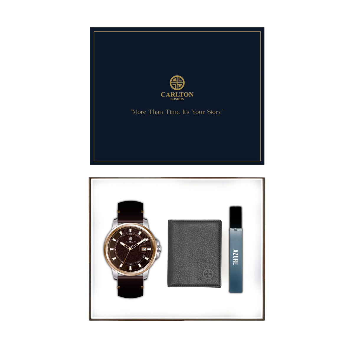 Men Gift Set of 3 Azure Perfume + Duke Brown Dial Watch + Card Holder CLPLG039