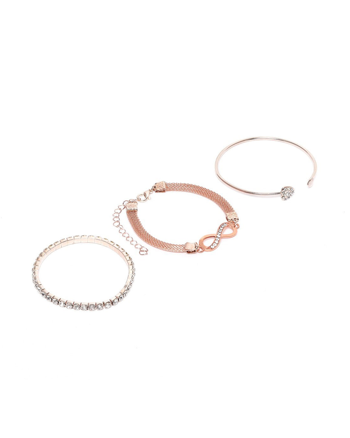 Set of 3 Rose Gold Plated CZ with Infinity Wraparound Bracelets