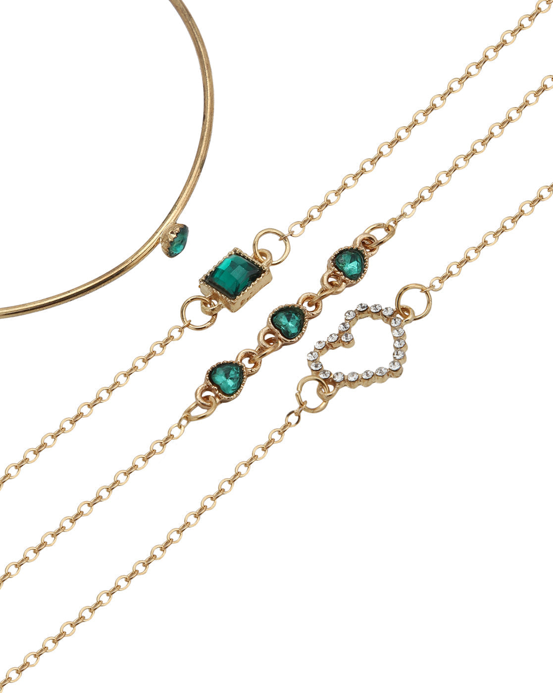 Set of 4 Rose Gold Plated CZ Heart Charm Bracelet