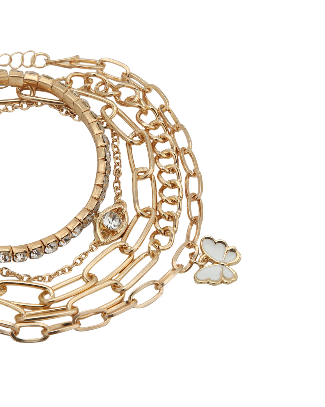 Set of 5 Rose Gold Plated CZ Butterfly and Evil Eye Enamel Charm Bracelet
