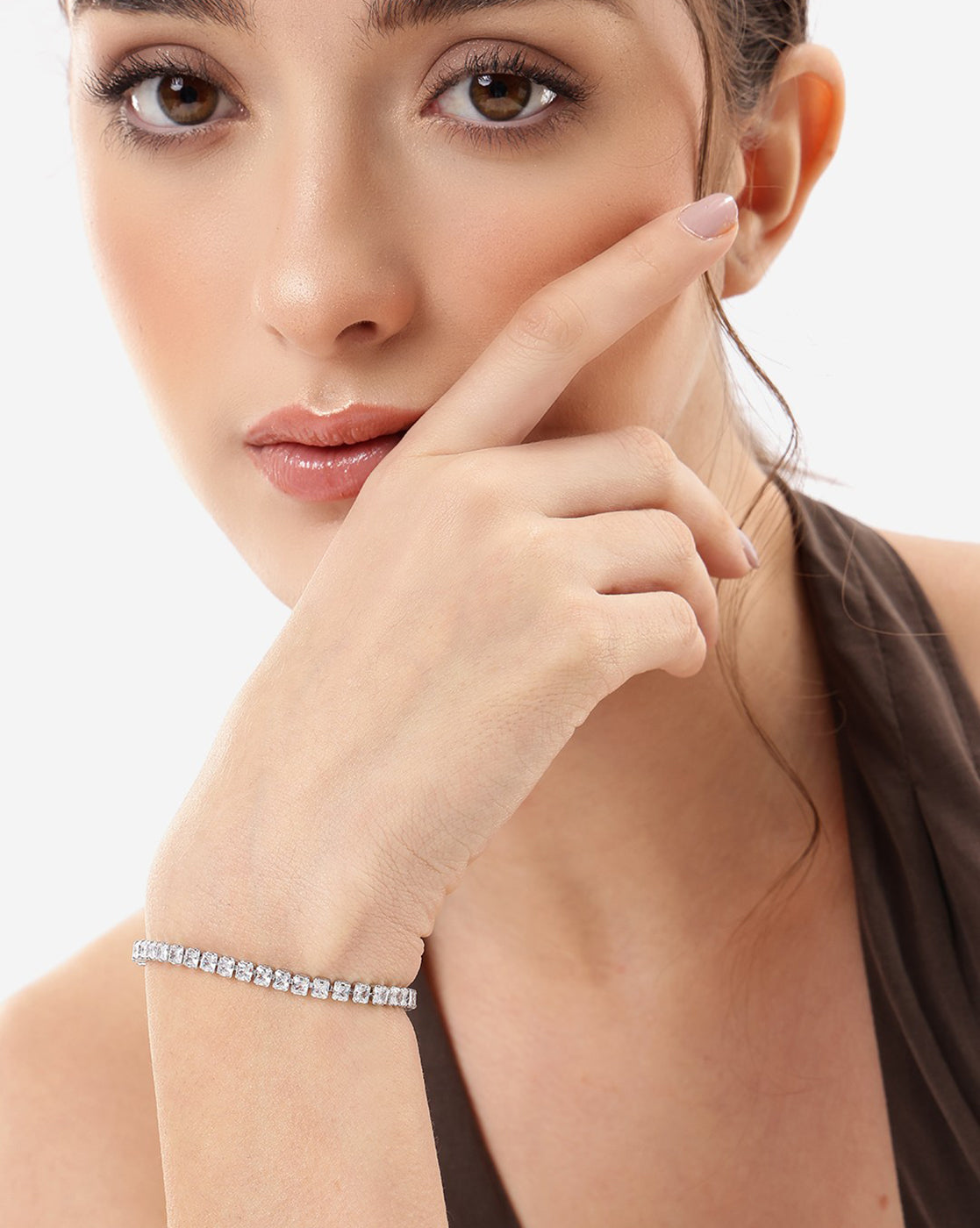 Silver-Plated Cubic Zirconia Studded Tennis Bracelet